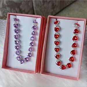 RED or PURPLE Hearts Sterling Silver Bracelet